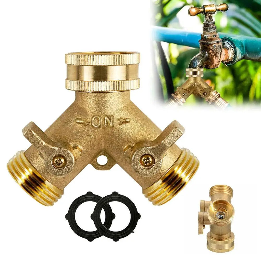 Garden Tools Copper Connector Copper 3/4 Garden Hose Water Y-Tee Faucet Splitter Adjustable Control Splitter Flow Connector