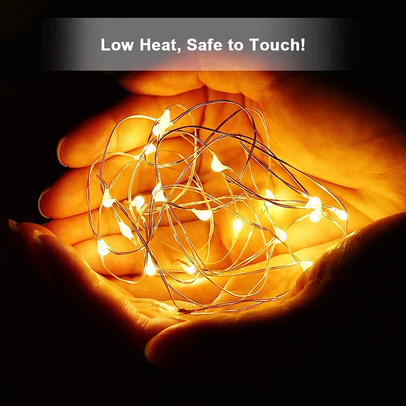 2M 5M 10M Led String Lights Battery Operated Sliver Wire Fairy Garland Light Christmas Outdoor Lights Chain Wedding Patry Decor