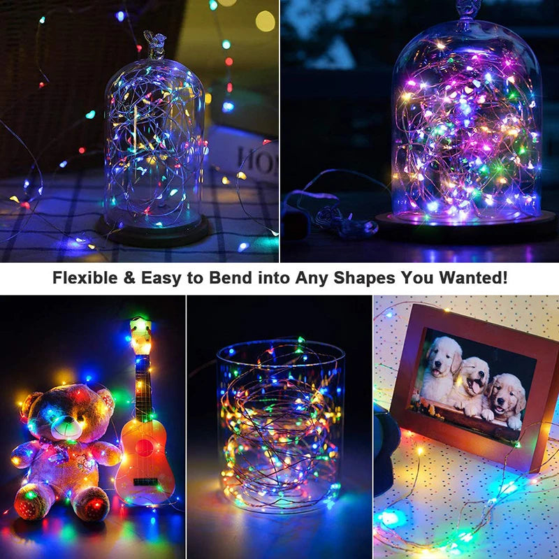 2M 5M 10M Led String Lights Battery Operated Sliver Wire Fairy Garland Light Christmas Outdoor Lights Chain Wedding Patry Decor