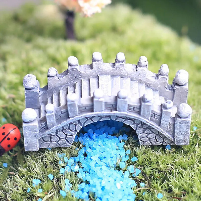 Mini Village House Miniature Garden Mini Bridge Stairs Craft Figurine Plant Pot Garden Ornament Miniature Fairy Garden Supplies