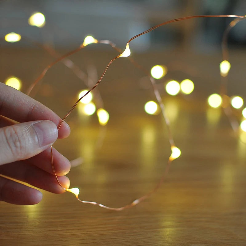 2M 5M 10M Led String Lights Battery Operated Sliver Wire Fairy Garland Light Christmas Outdoor Lights Chain Wedding Patry Decor