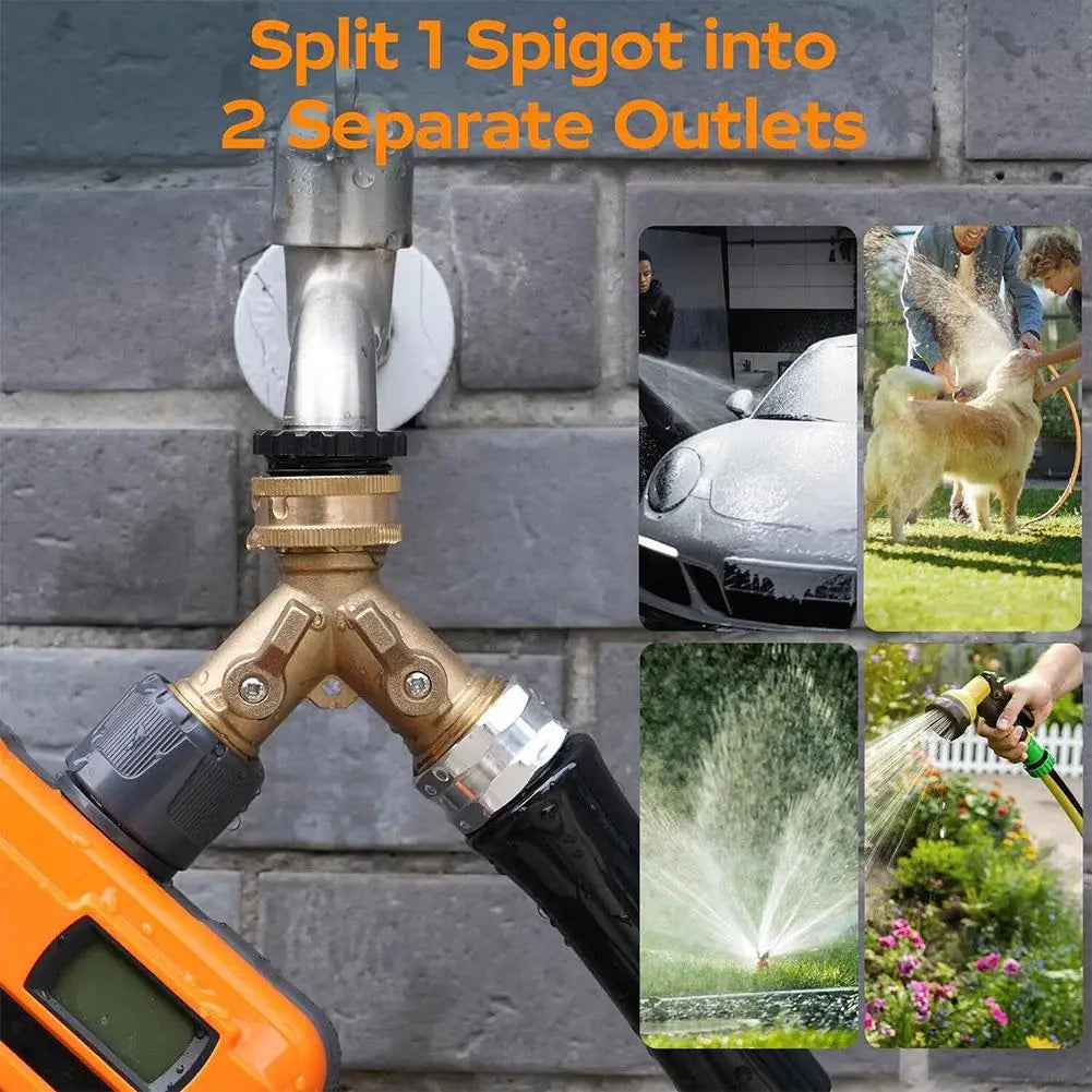 Garden Tools Copper Connector Copper 3/4 Garden Hose Water Y-Tee Faucet Splitter Adjustable Control Splitter Flow Connector