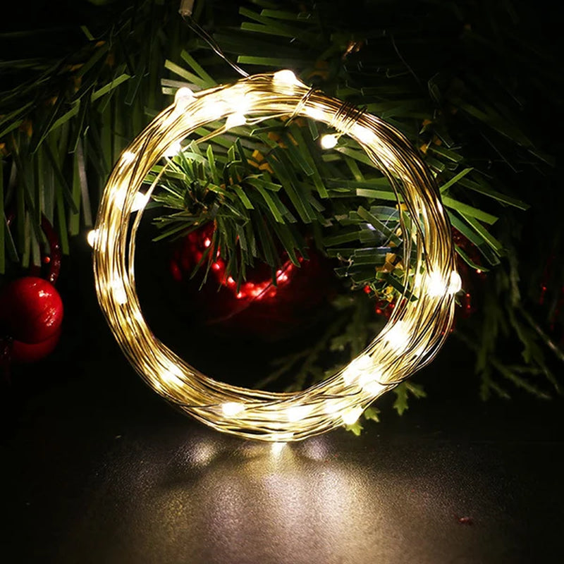 2M 5M 10M Led String Lights Battery Operated Sliver Wire Fairy Garland Light Christmas Outdoor Lights Chain Wedding Patry Decor