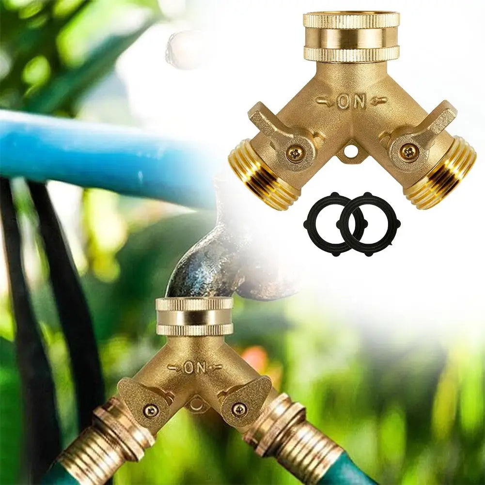 Garden Tools Copper Connector Copper 3/4 Garden Hose Water Y-Tee Faucet Splitter Adjustable Control Splitter Flow Connector