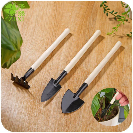 3 Pcs/Set Mini Spade Shovel Harrow Flowerpot Tools Potted Plants Maintenance Wooden Handle Plant Soil Shovels Gardening Tools