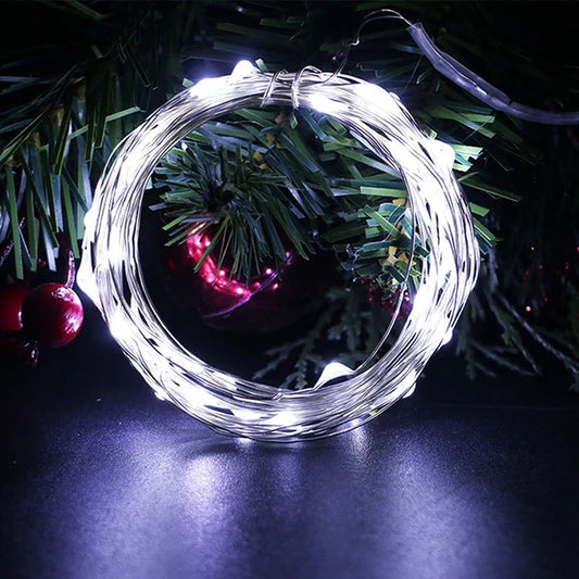 2M 5M 10M Led String Lights Battery Operated Sliver Wire Fairy Garland Light Christmas Outdoor Lights Chain Wedding Patry Decor