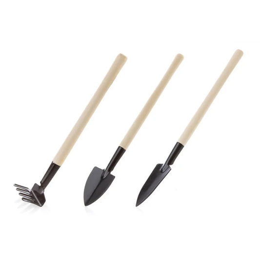 3 Pcs/Set Mini Spade Shovel Harrow Flowerpot Tools Potted Plants Maintenance Wooden Handle Plant Soil Shovels Gardening Tools