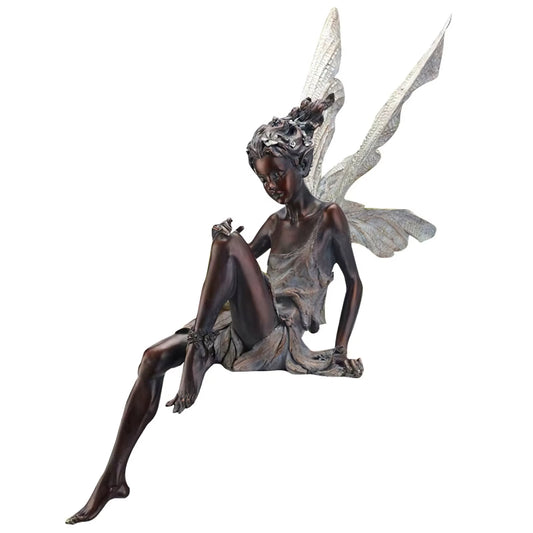 Tudor and Turek Resin Sitting Fairy Statue Garden Ornament Porch Sculpture Yard Craft Landscaping for Home Garden Decoration